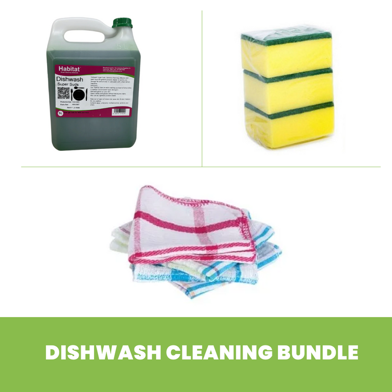 Dishwashing Bundle (Dishwash Super Suds 5L; Large Scourer 3 Pack; Dishcloth Supreme)