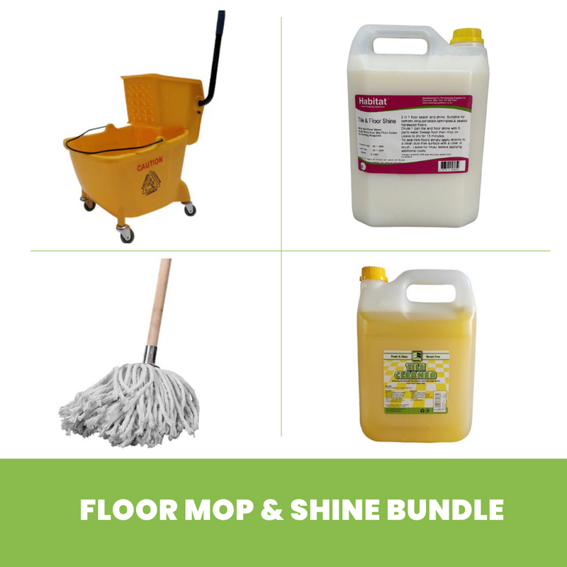 Floor Mop & Shine Bundle (Mop Trolley, Cotton Mop, Tile Cleaner, Floor Polymer 24%)