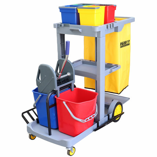 Janitorial Combo Trolley with Buckets, Wringer & Bag