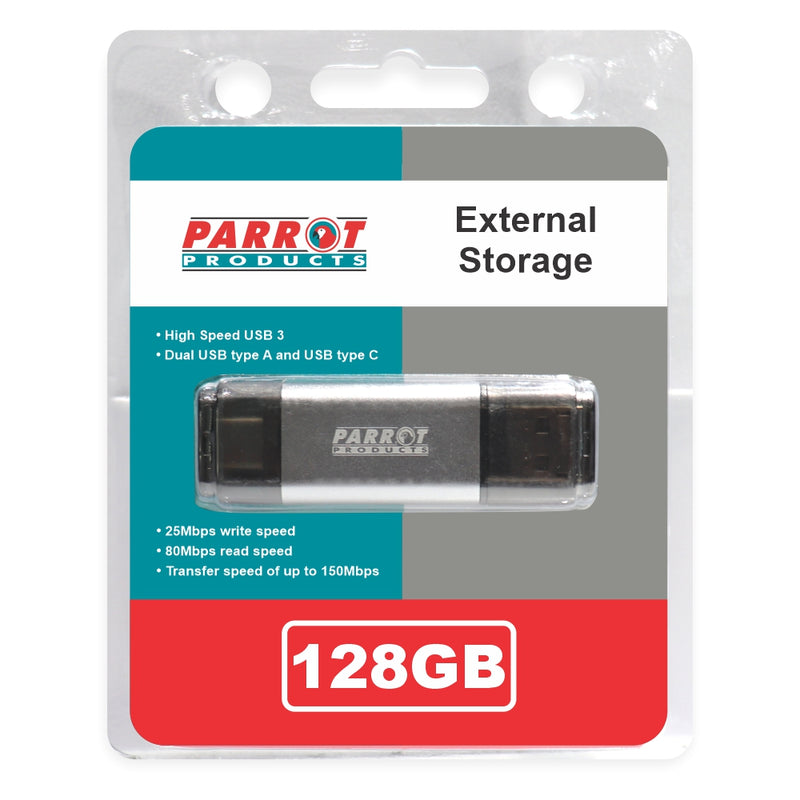 EXTERNAL STORAGE USB 3 TYPE A + USB C 128GB FLASH DRIVE