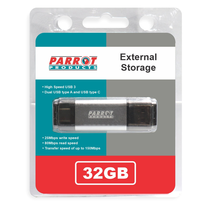 EXTERNAL STORAGE USB 3 TYPE A + USB C 32GB FLASH DRIVE