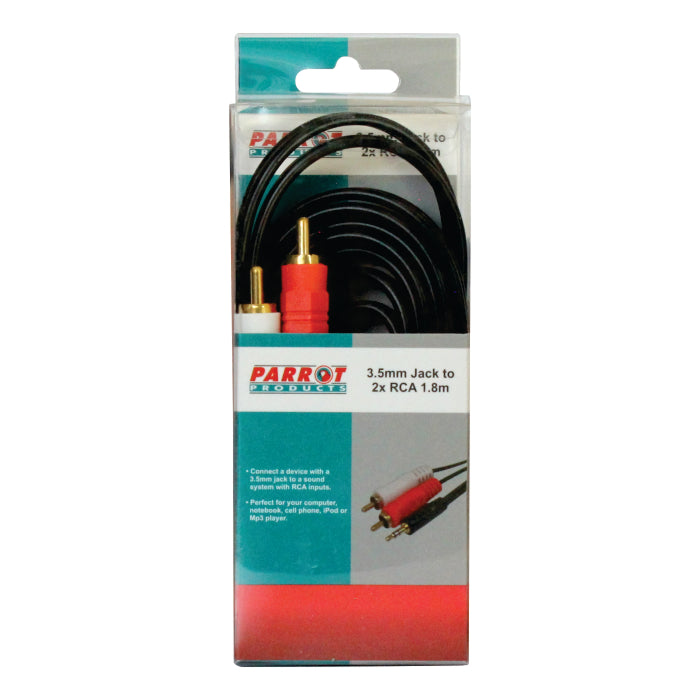 CABLE - AUDIO 3.5MM JACK - TWO MALE RCA 1.8M